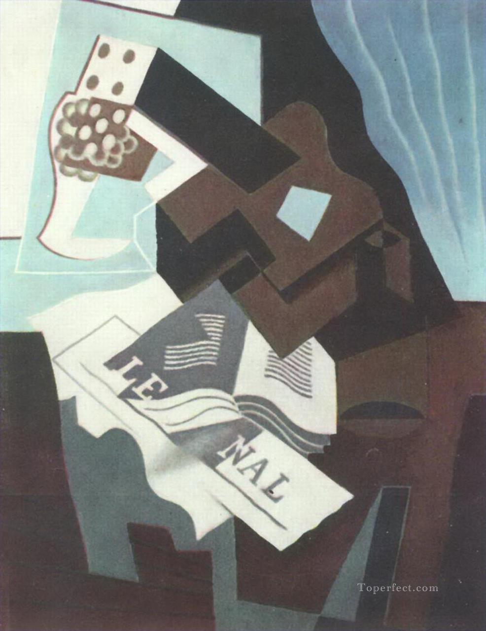 still life with guitar book and newspaper Juan Gris Oil Paintings